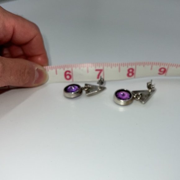 Handmade Sterling Silver Amethyst Post Dangle Earrings - Picture 3 of 6